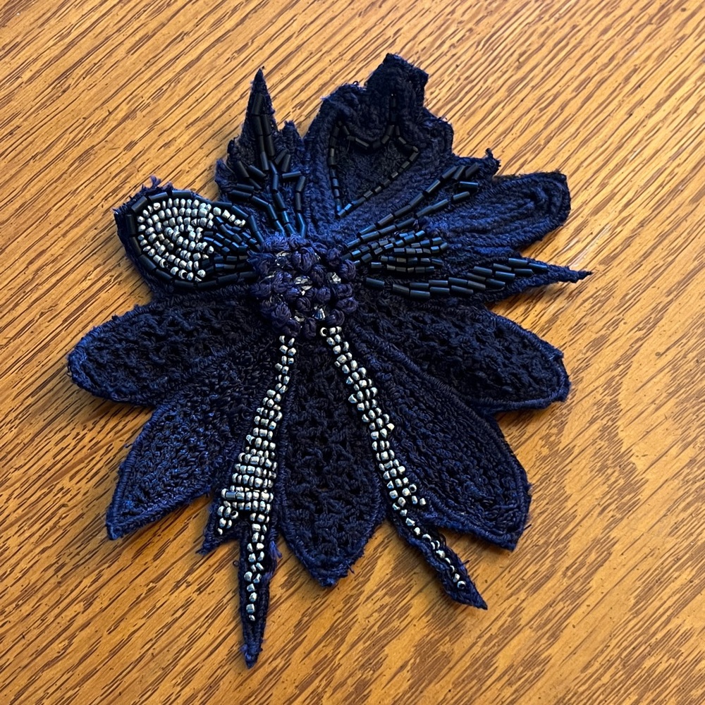 Elegant Navy Beaded Brooch